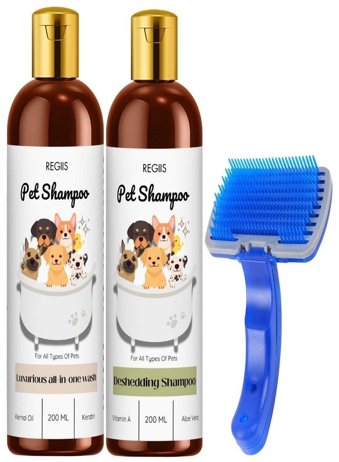 REGIIS Pet Shampoo Set with Deshedding Brush, All-in-One Wash and Deshedding Formula, 200ml Each Bottle, Includes Grooming Tool(Pack of 3) - Image 1